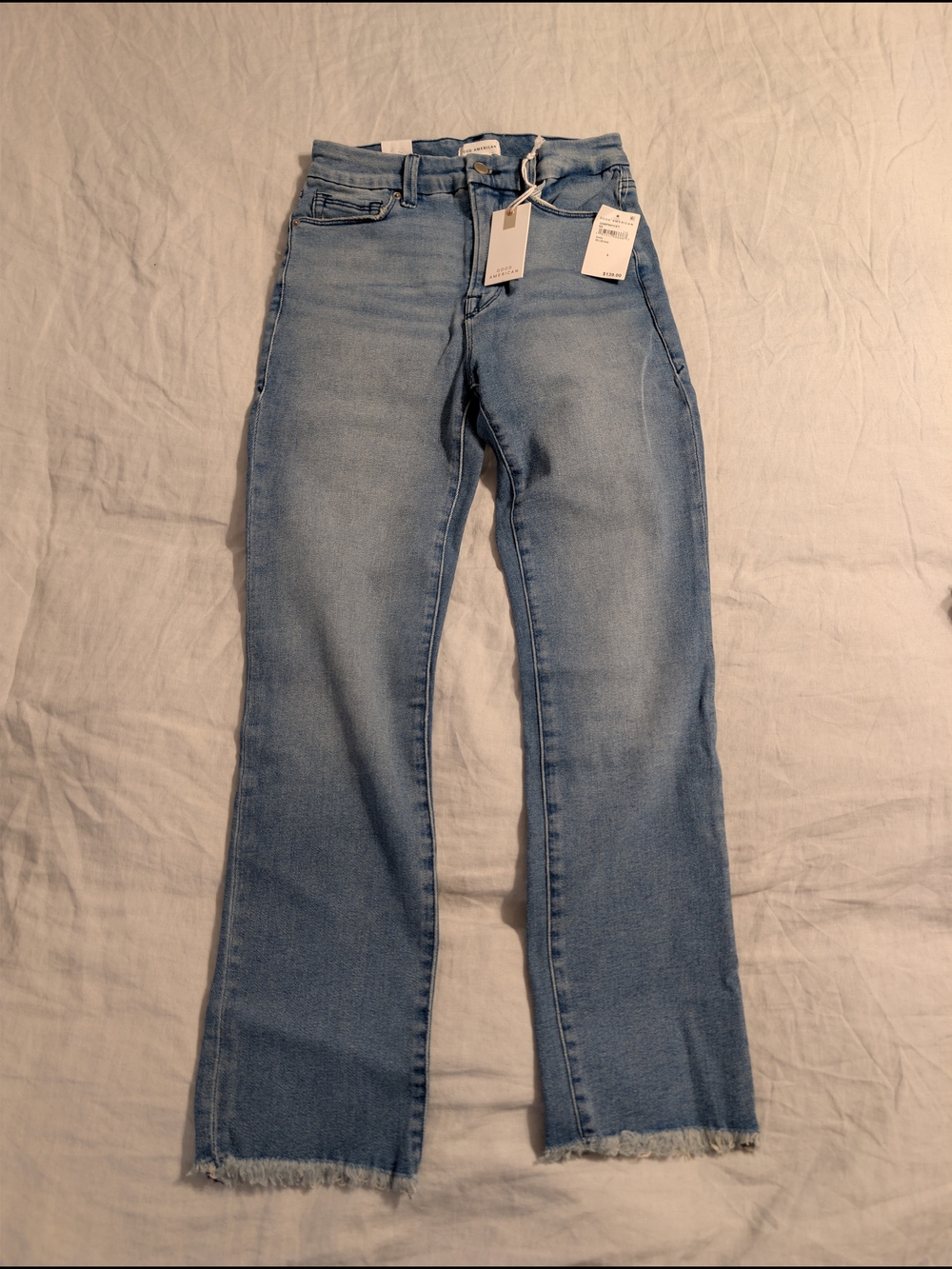 NWT Good American Good Legs Straight Jeans Size 6/28 Mid Rise Raw Hem
